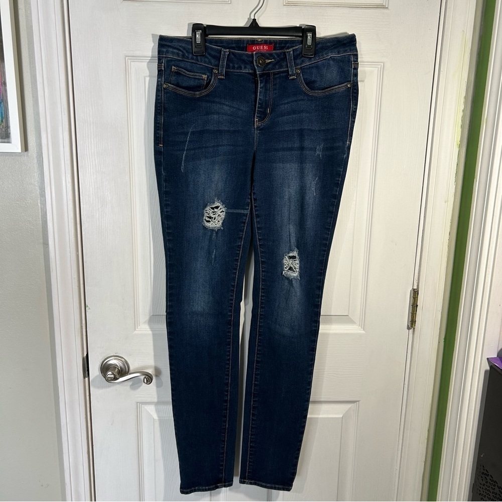 GUESS Jeans Sienna Mid-Rise Curvy Skinny fit. Size 30. Medium wash distressed.